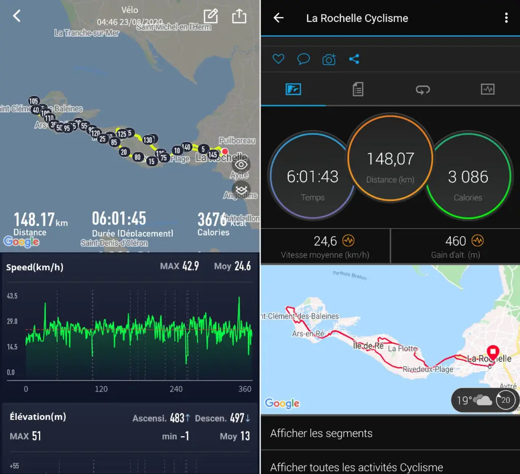 comparaison données garmin edge 830 et coros pace 2